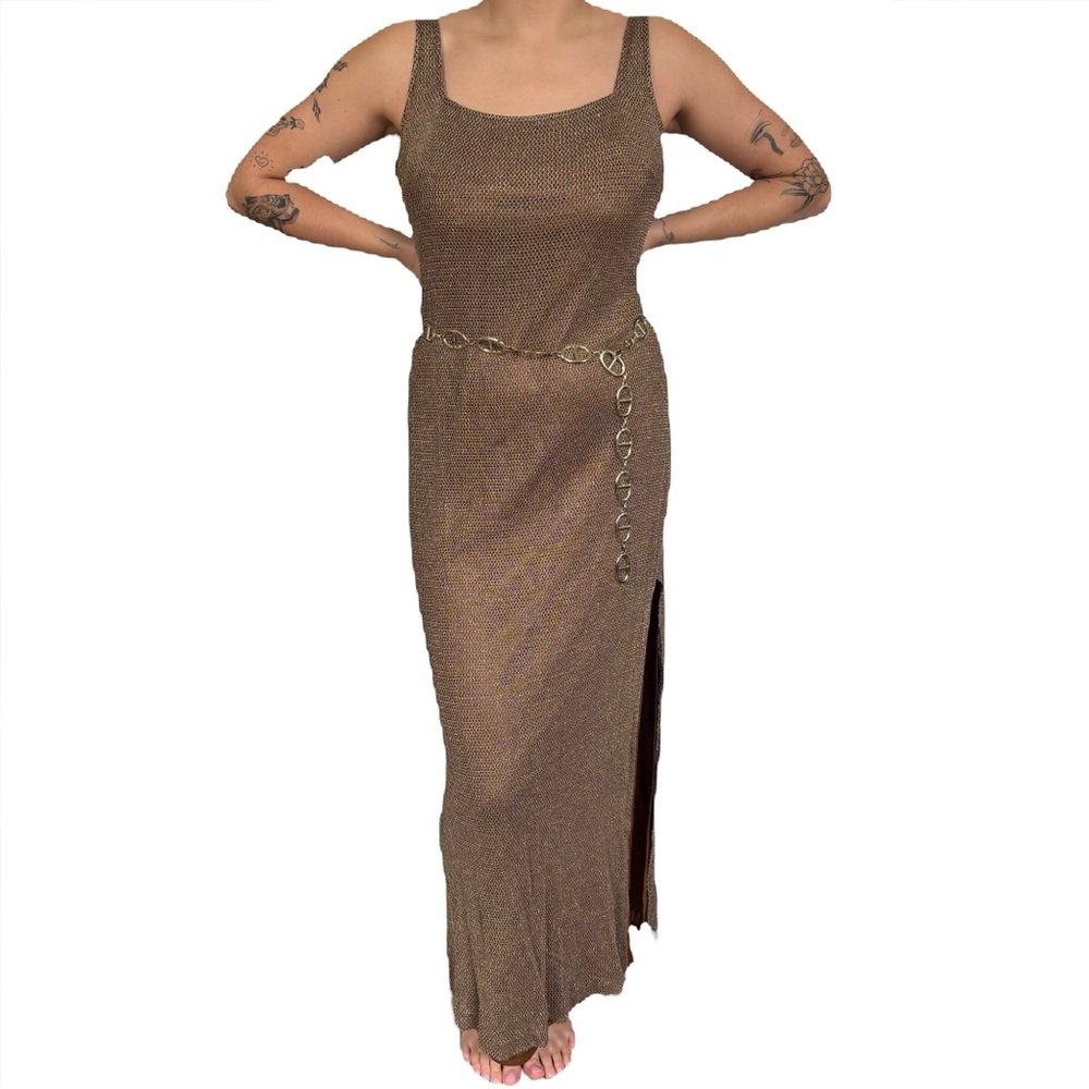 Gold Sleeveless Maxi Dress with bronze slip layer